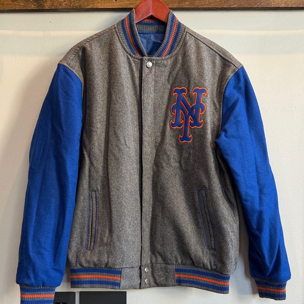 Men's New York Mets JH Design Gray & Blue Wool Reversible Jacket
